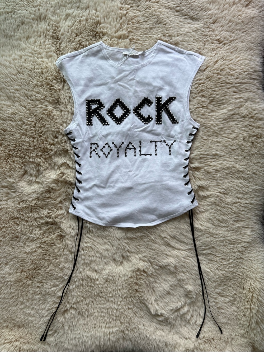 Stella McCartney White 'Rock Royalty' Studded Lace-Up Tank